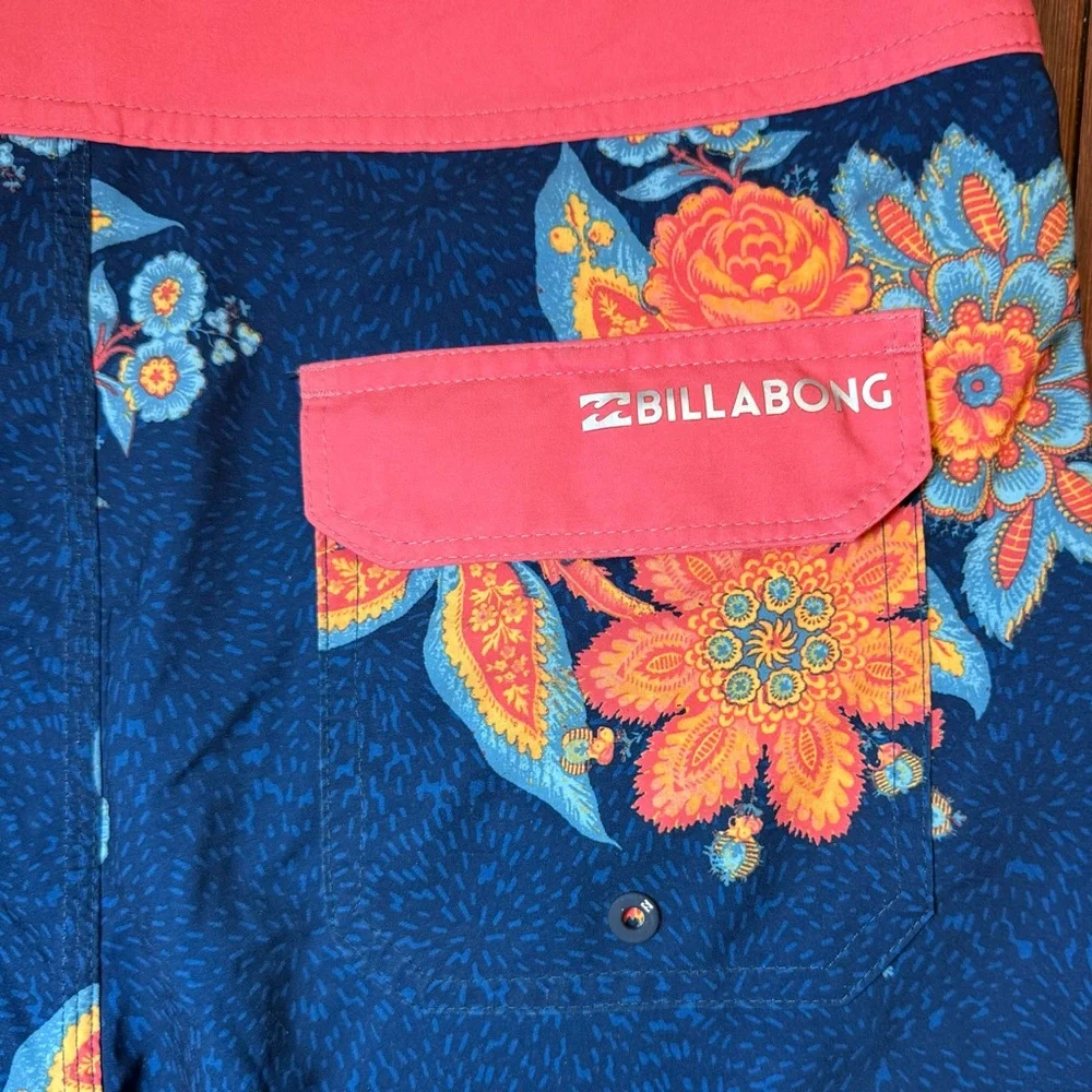 Billabong Men's Floral Swim Shorts - Blue and‎ Orange